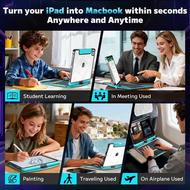 Alt view image 4 of 5 - lambasa Clear Keyboard Case for iPad Air 11" (M3/M2, 2025/2024), Air 5th/4th & Pro 11" 2022-2018, 360 Swivel with Wireless Bluetooth Multi-Touch Trackpad, 7-Color Backlit, Pencil Holder Blue