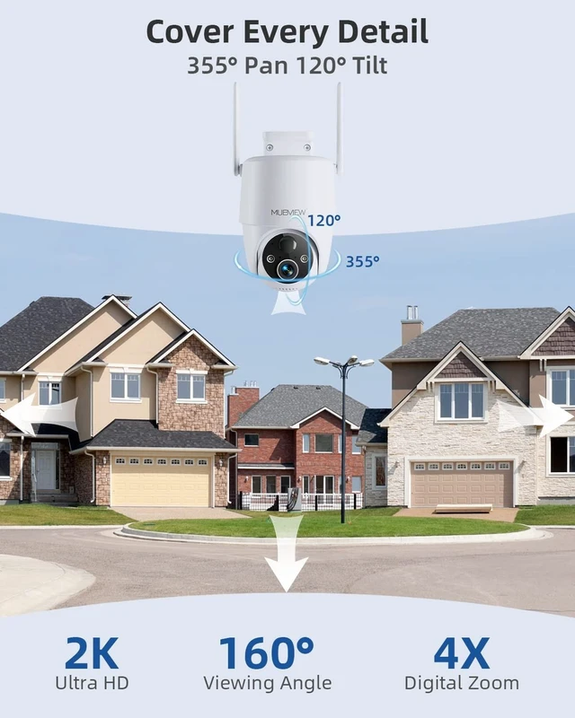 Alt view image 2 of 5 - MUBVIEW Solar Security Camera Wireless Outdoor, 2K 360 PTZ Battery Camera