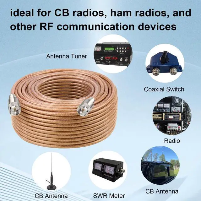 Alt view image 5 of 5 - XRDS -RF 200FT RG8X Coaxial Cable with UHF Male PL259 Connectors, Solid Copper Core, Braided Shield, CB Cable for Ham Radio, HF Radio, and Communication Devices