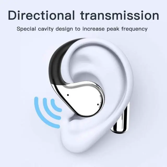 Alt view image 2 of 5 - Buoikik Wireless Earbuds with Ear Hooks, Open-Ear Bluetooth 5.4 Sport Headphones, Waterproof Over-Ear Buds with LCD Display and Touch Controls Perfect for Running, Fitness, and Walking (White)