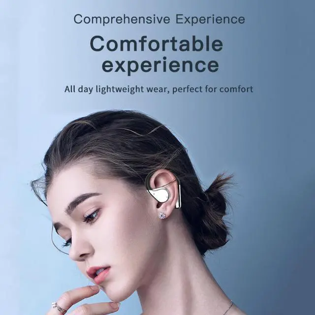 Alt view image 3 of 5 - Buoikik Wireless Earbuds with Ear Hooks, Open-Ear Bluetooth 5.4 Sport Headphones, Waterproof Over-Ear Buds with LCD Display and Touch Controls Perfect for Running, Fitness, and Walking (White)