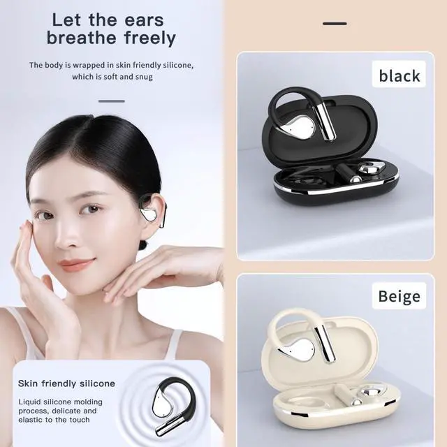 Alt view image 4 of 5 - Buoikik Wireless Earbuds with Ear Hooks, Open-Ear Bluetooth 5.4 Sport Headphones, Waterproof Over-Ear Buds with LCD Display and Touch Controls Perfect for Running, Fitness, and Walking (White)