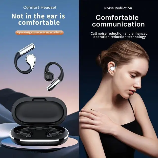 Alt view image 5 of 5 - Buoikik Wireless Earbuds with Ear Hooks, Open-Ear Bluetooth 5.4 Sport Headphones, Waterproof Over-Ear Buds with LCD Display and Touch Controls Perfect for Running, Fitness, and Walking (White)