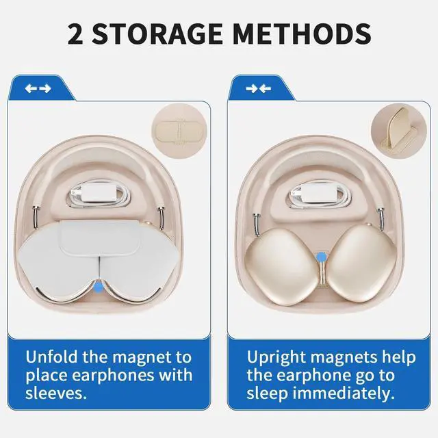 Alt view image 3 of 5 - Smart Case for Apple AirPods Max Headphone Supports Sleep Mode, Hard Organizer Portable Carry Travel Cover Storage Bag (Beige)