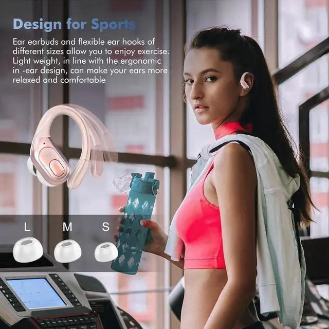 Alt view image 5 of 5 - sajawass Wireless Earbuds Bluetooth 5.4 Headphones, IPX7 Waterproof Earphones, Over-Ear Earphones, Noise Canceling Ear Buds with 75hr Playtime, LED Power Display for Sports/Workouts - Rose Gold