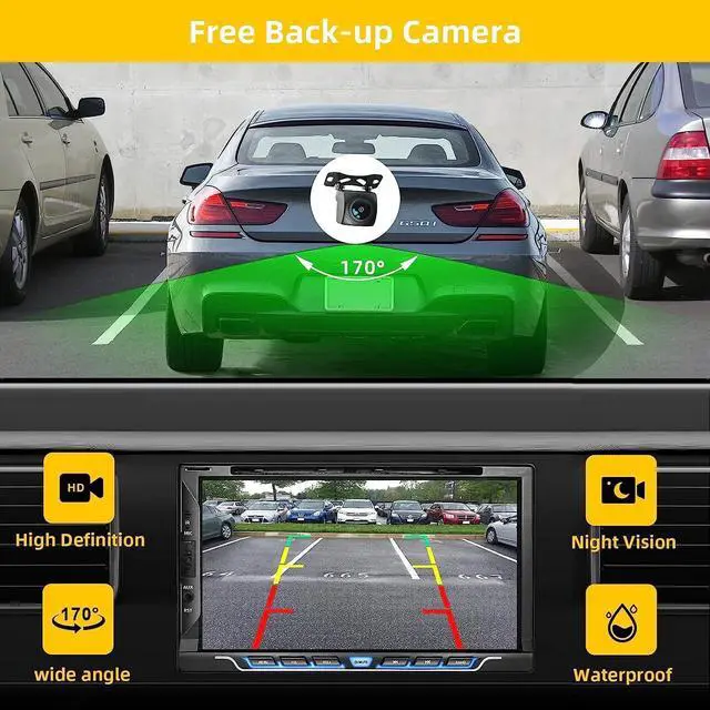 Alt view image 5 of 5 - Double Din Car Stereo with CD/DVD Player, Apple CarPlay/Android Auto 7 Double din Radio with Backup Camera, Mirror Link, Bluetooth, AM FM Radio Receiver, SWC, Subwoofer, USB/TF/AUX