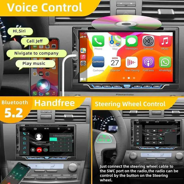 Alt view image 4 of 5 - Double Din Car Stereo with CD/DVD Player, Apple CarPlay/Android Auto 7 Double din Radio with Backup Camera, Mirror Link, Bluetooth, AM FM Radio Receiver, SWC, Subwoofer, USB/TF/AUX