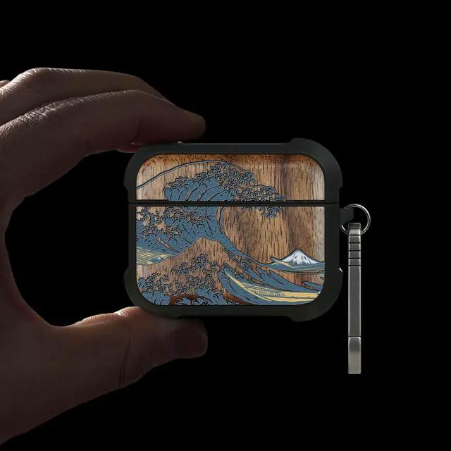 Alt view image 2 of 5 - Patterit for AirPods Pro 3 Case, Shockproof Wooden Cover with Quick Released Keychain for AirPods Pro Case 3rd Generation (2025) Compatible with Wireless Charging, (Great Wa