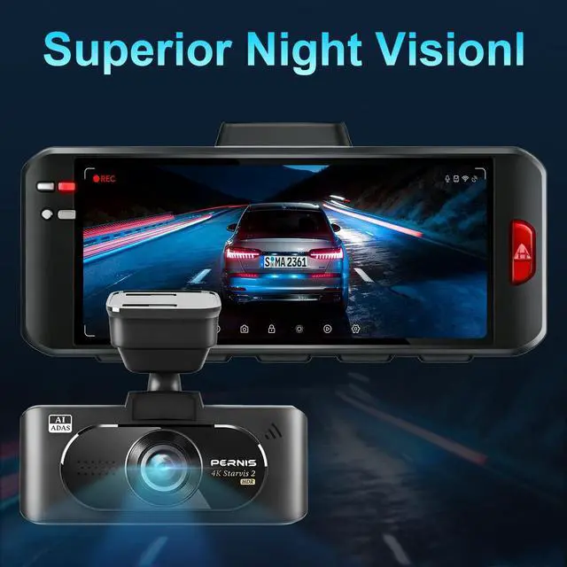 Alt view image 3 of 5 - PERNIS 4K Dash Cam Front and Rear with ADAS,5.8GHz WiFi-20MB/s Fast Download, STARVIS 2 Sensor, Dash Camera for Cars, 3.16" LCD Screen, HDR Super Night Vision, 24H Parking Mode, GPS Support