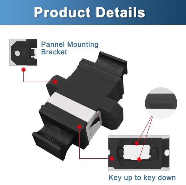 Alt view image 4 of 5 - GwliUni 25Pcs MPO Fiber Optical Patch Cord Couplers, Black MPO Cable Jumper Connector Adapter, Key up to Key Down for Single and Multi Mode 40G 100G 8/12/24 Core