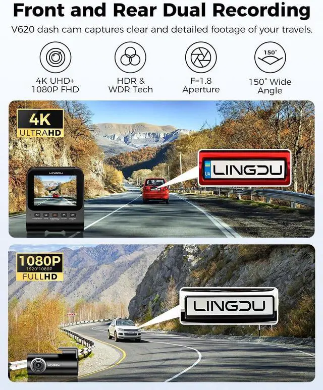 Alt view image 2 of 5 - 4K Dash Cam Front and Rear, WiFi6 Dash Camera for Cars, HDR Dashcam with Voice Control ADAS GPS, Night Vision, Motion Detection 24H Parking Mode, Advanced Timeline Playback APP, 64GB Card Included