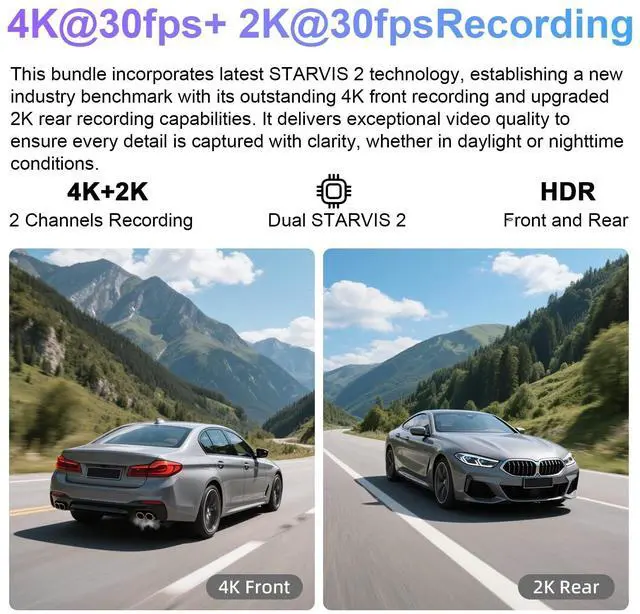 Alt view image 4 of 5 - 4K Front & 2K Rear 2 Channel HDR Dash Cam, Dual STARVIS 2 IMX678 IMX675, Custom Fit for Subaru Crosstrek 2018-2023 (Model A),Base Limited Premium Sport etc, 5GHz WiFi, GPS, 128GB Card