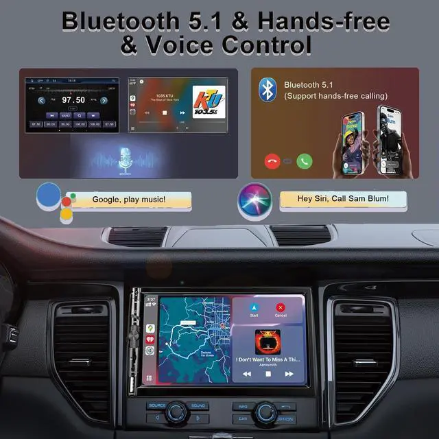 Alt view image 2 of 5 - 7 Inch Car Stereo with Wireless Apple CarPlay,Double Din Car Radio Androdi Auto,Bluetooth 5.2,IPS 1024 * 600 Display,FM Radio, Backup Camera,Online Navigation,178 * 100mm,Car Audio Receivers