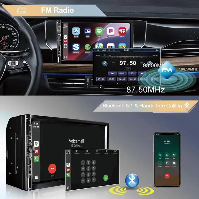 Alt view image 4 of 5 - 7 Inch Car Stereo with Wireless Apple CarPlay,Double Din Car Radio Androdi Auto,Bluetooth 5.2,IPS 1024 * 600 Display,FM Radio, Backup Camera,Online Navigation,178 * 100mm,Car Audio Receivers