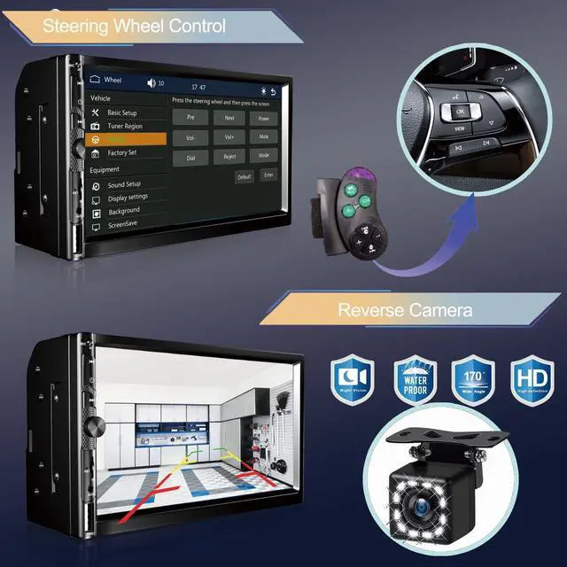 Alt view image 5 of 5 - 7 Inch Car Stereo with Wireless Apple CarPlay,Double Din Car Radio Androdi Auto,Bluetooth 5.2,IPS 1024 * 600 Display,FM Radio, Backup Camera,Online Navigation,178 * 100mm,Car Audio Receivers