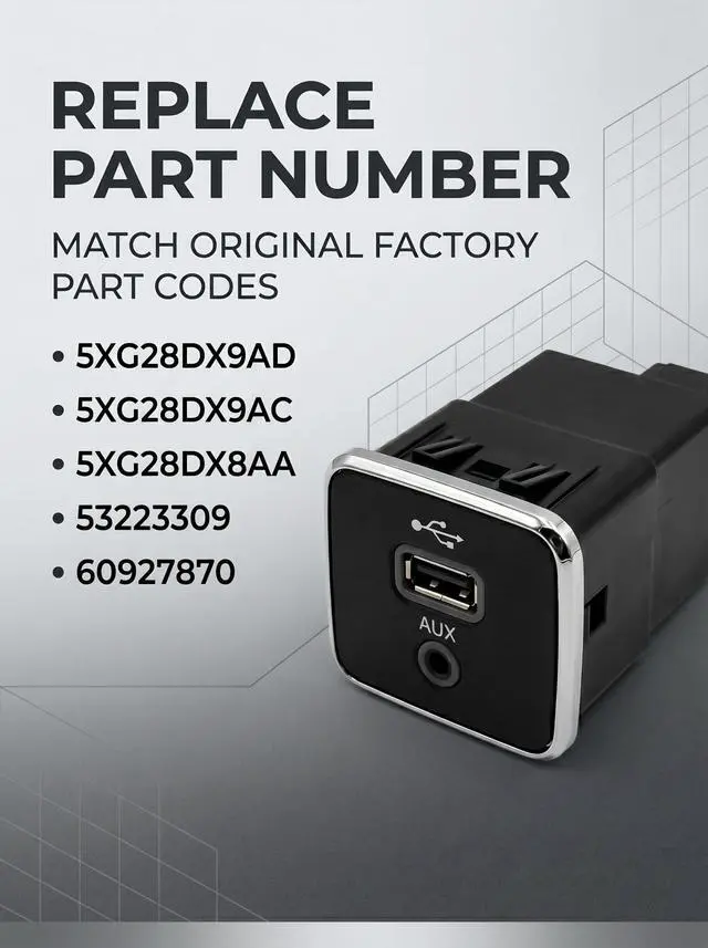Alt view image 2 of 5 - Gearnity 5xg28dx9ad USB Port Socket AUX Replacement Fit for Jeep Cherokee Compass for Dodge Mopar Front Center Console Charging Auxiliary 53223309 60927870 5XG28DX8AA 53224228 5XG28DX9AD
