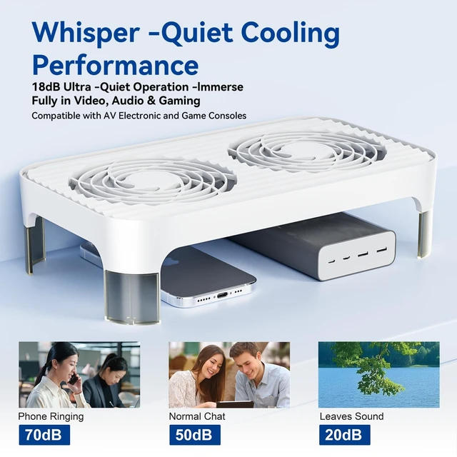 Alt view image 3 of 5 - GSCOLER X4-V2 Quiet USB Cooling Fan, High Speed Dual 140mm USB PC Fan with 3 Speeds Controller, Stackable Cooling Design for Router, Laptop, Mini PC, Receiver, DVR, PlayStation, Xbox, Computer Cabinet