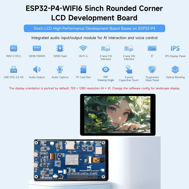 Alt view image 3 of 5 - KLAYERS ESP32-P4 Development Board with 5inch LCD,720x1280 Touch Display,NO Camera
