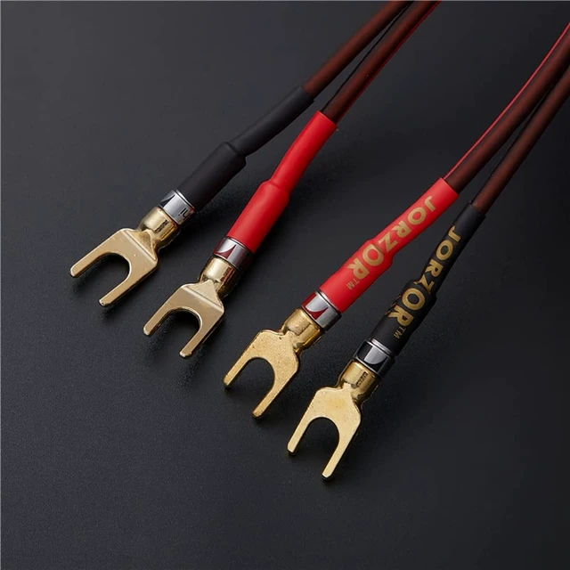 Alt view image 4 of 5 - JORZOR Audiophile Hi-Fi 14 Gauge OFC Speaker Cable with RCA Male (Black & Red) to 2 Bananas Plugs, 2 pack/1pair, (1M(3.3FT), 1 Pair(RCA to 2 Y Spade))
