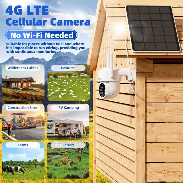 Alt view image 2 of 5 - Lybuorze 4MP 4G LTE Solar Security Camera Wireless Outdoor, No WiFi & No Power Needed, 360 Pan Tilt View, Color Night Vision, AI Motion Detection, 2-Way Talk, Built-in SIM & 32GB SD Card for Fa