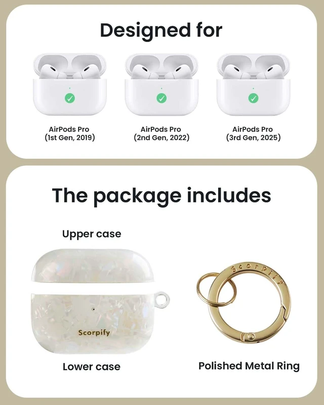 Alt view image 3 of 5 - SCORPIFY for AirPods Pro 3 Case (3rd Generation, 2025) with Keychain, Compatible with Apple AirPod Pro 3, Cute Protective Hard Shell Cover, Wireless Charging Earbuds Case for Women -
