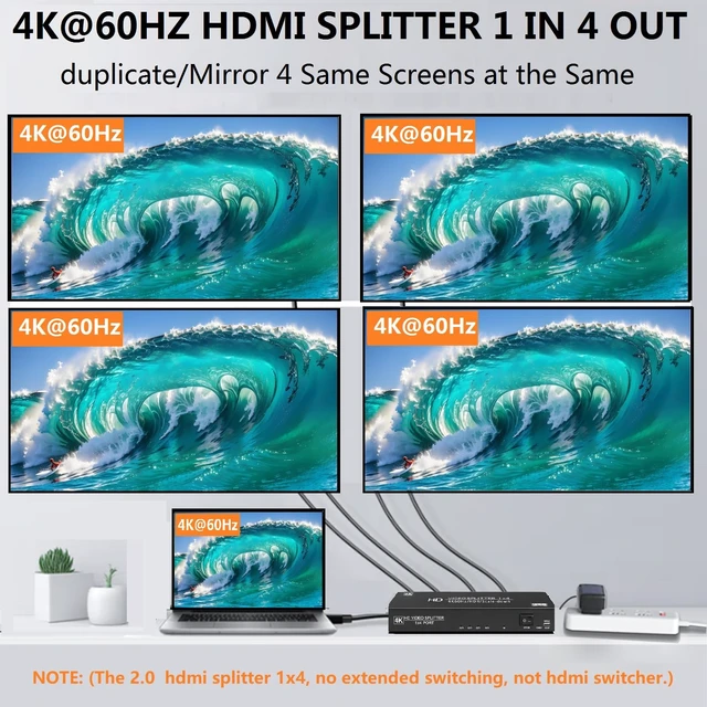 Alt view image 2 of 5 - LinSeek 4K@60Hz HDMI Splitter 1 in 4 Out, Auto Downscaling,18Gbps,HDR10