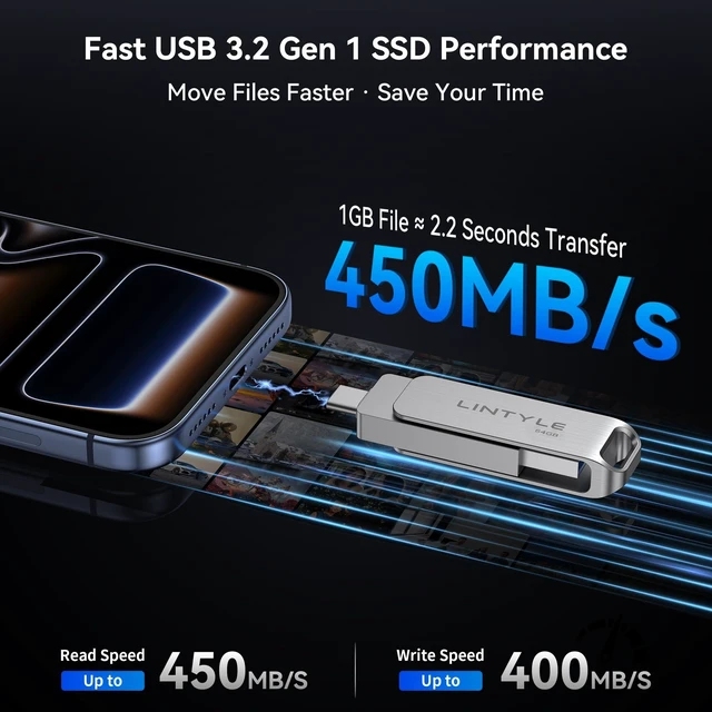 Alt view image 4 of 5 - LINTYLE 64GB External SSD, USB Flash Drive 450MB/s, Portable Thumb Drive