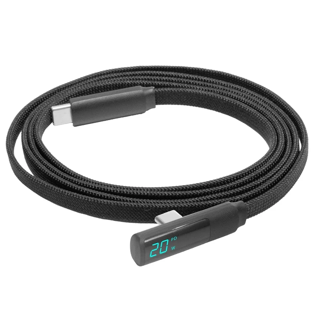 Alt view image 2 of 5 - BoxWave Cable Compatible with ASUS ROG Flow Z13 (2022) - PowerDisplay PD Right Angle Cable (4ft) - USB-C to USB-C (100W), LED Wattage Info Extra Long Braided Nylon - Jet Black