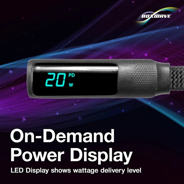 Alt view image 4 of 5 - BoxWave Cable Compatible with ASUS ROG Flow Z13 (2022) - PowerDisplay PD Right Angle Cable (4ft) - USB-C to USB-C (100W), LED Wattage Info Extra Long Braided Nylon - Jet Black