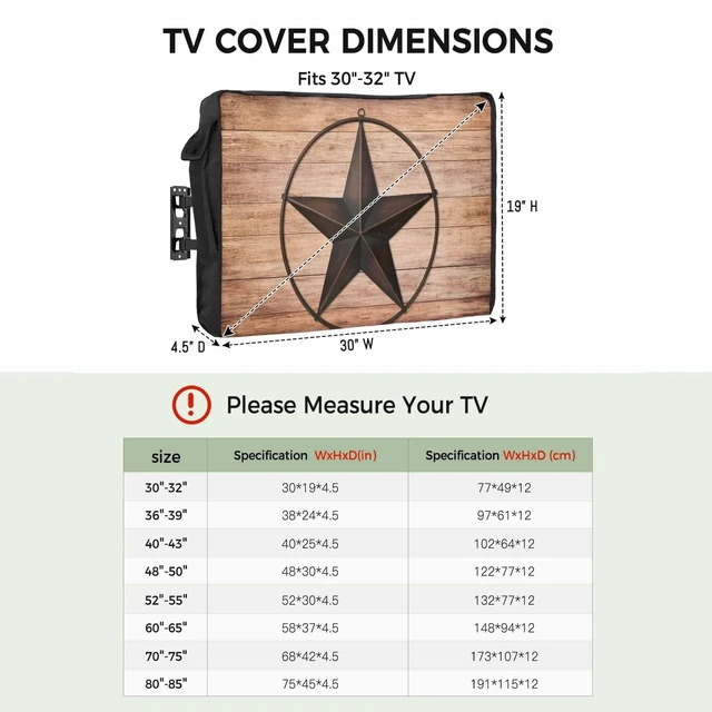 Alt view image 2 of 5 - Jimehezon Western Texas Star Barn Outdoor TV Cover 48 to 50 Inches Rustic Brown Wood Grain Weatherproof&Waterproof TV Covers with Remote Control Pocket, Screen Protectors for Outside