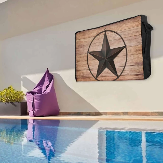 Alt view image 5 of 5 - Jimehezon Western Texas Star Barn Outdoor TV Cover 48 to 50 Inches Rustic Brown Wood Grain Weatherproof&Waterproof TV Covers with Remote Control Pocket, Screen Protectors for Outside