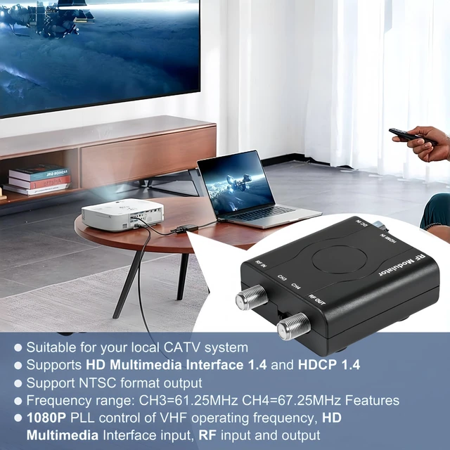 Alt view image 2 of 5 - HDMI to RF Modulator, HDMI61 to Coax Adapter, NTSC VHF Coaxial RF Converter