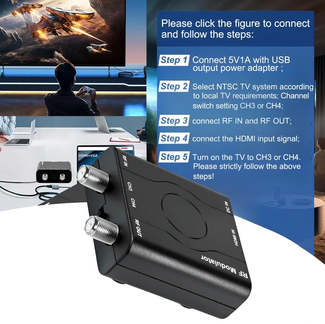 Alt view image 3 of 5 - HDMI to RF Modulator, HDMI61 to Coax Adapter, NTSC VHF Coaxial RF Converter