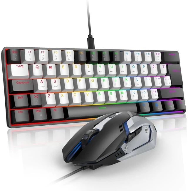 Main image of SOPPY Gaming Keyboard and Mouse Combo, Mechanical Keyboard Gamer 60% US-Layout, Compact LED Backlit, USB Ergonomic Office RGB Wired Gaming Set for PC/Laptop/Windows/PS4/Xbox/Mac (Black&White)