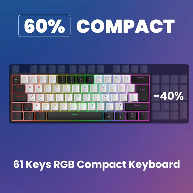 Alt view image 2 of 5 - SOPPY Gaming Keyboard and Mouse Combo, Mechanical Keyboard Gamer 60% US-Layout, Compact LED Backlit, USB Ergonomic Office RGB Wired Gaming Set for PC/Laptop/Windows/PS4/Xbox/Mac (Black&White)