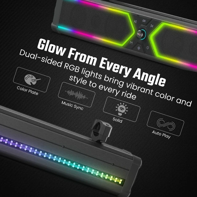 Alt view image 5 of 5 - NOAM NSB UTV 28" Soundbar Waterproof IP 66 All-Metal Bluetooth Sound System with RGB Lights for UTV, Golf Carts & Boats ^^ True 250W RMS.