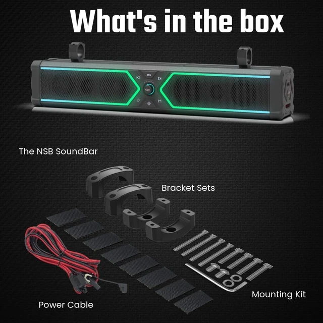 Alt view image 4 of 5 - NOAM NSB UTV 28" Soundbar Waterproof IP 66 All-Metal Bluetooth Sound System with RGB Lights for UTV, Golf Carts & Boats ^^ True 250W RMS.