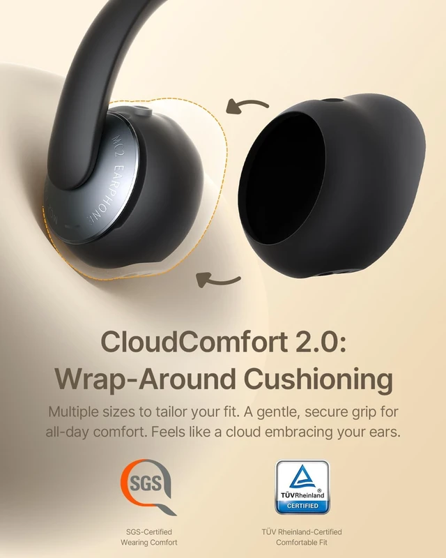 Alt view image 2 of 5 - Baseus Bowie Series Open Ear Clip On Earbuds, CloudComfort 2.0 Wrap-Around Comfort, 5.1g Lightweight, LDAC Hi-Res Audio, 55H Playtime, 4-Mic AI Clear Call, IP67 Waterproof for Gym & Workouts