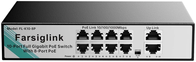 Main image of Farsiglink 8 Port Gigabit PoE Switch, 8 Ports PoE+@120W + 2 Uplink