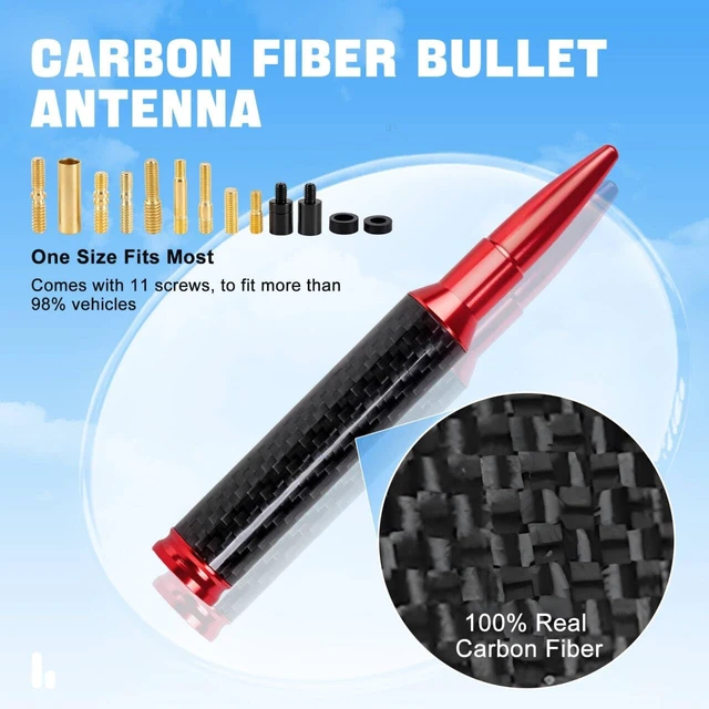Alt view image 2 of 5 - KARTONMOTOR Universal Real Carbon Fiber 50 Cal Car Antenna Compatible with Ford, Dodge, Chevrolet, GMC, Jeep, Toyota Truck Accessories 5.5" Replacement Car Antenna(Red)