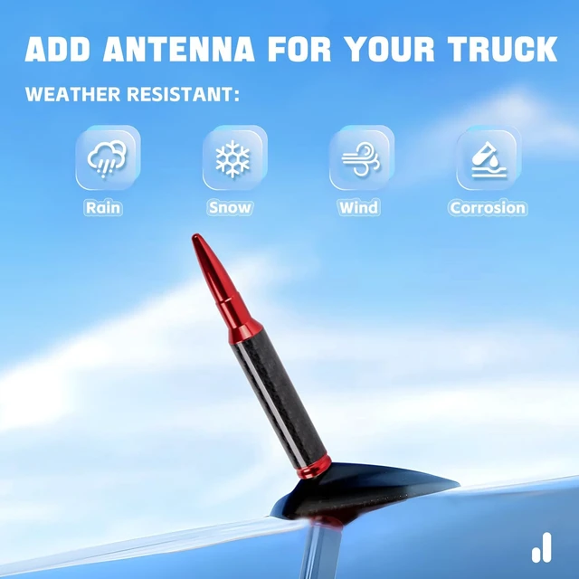 Alt view image 4 of 5 - KARTONMOTOR Universal Real Carbon Fiber 50 Cal Car Antenna Compatible with Ford, Dodge, Chevrolet, GMC, Jeep, Toyota Truck Accessories 5.5" Replacement Car Antenna(Red)