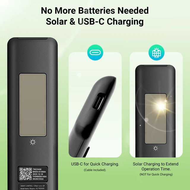 Alt view image 3 of 5 - New BN59-01432A TM2360E Solar Voice Remote, USB-C Rechargeable Bluetooth Remote Control Replacement with Solar Charging Compatible with Samsung 2023-2024 Neo QLED 8K Smart TVs, HDR Ultra HD - Bl