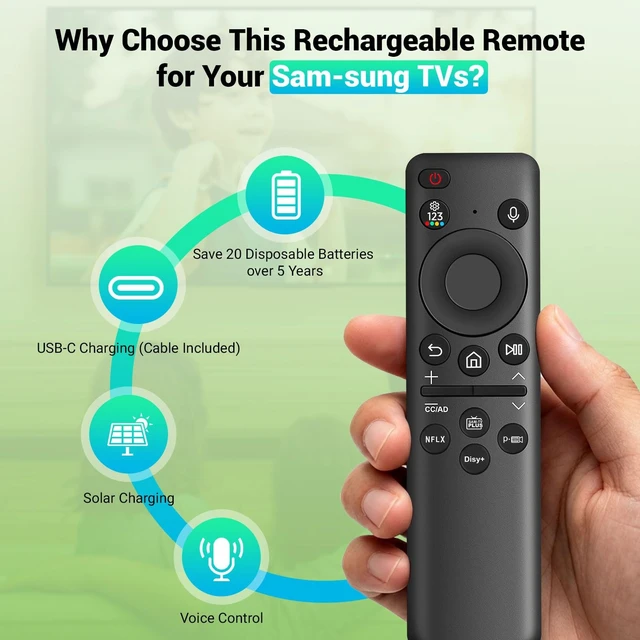 Alt view image 5 of 5 - New BN59-01432A TM2360E Solar Voice Remote, USB-C Rechargeable Bluetooth Remote Control Replacement with Solar Charging Compatible with Samsung 2023-2024 Neo QLED 8K Smart TVs, HDR Ultra HD - Bl