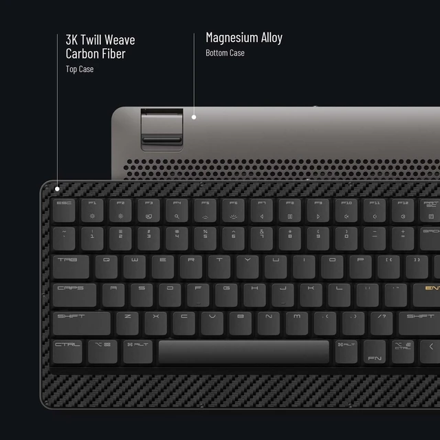 Alt view image 2 of 5 - Edge Low-Profile 75% Mechanical Keyboard, Carbon Fiber & Mg Alloy (Grey)