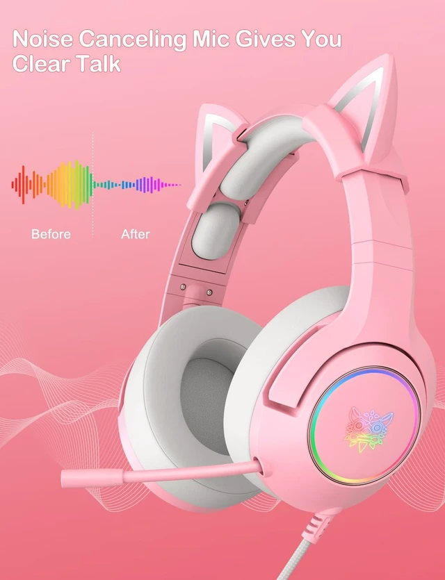 Alt view image 5 of 5 - PHNIXGAM Gaming Headset - Removable Cat Ears, RGB/Retractable Mic (A Pink)