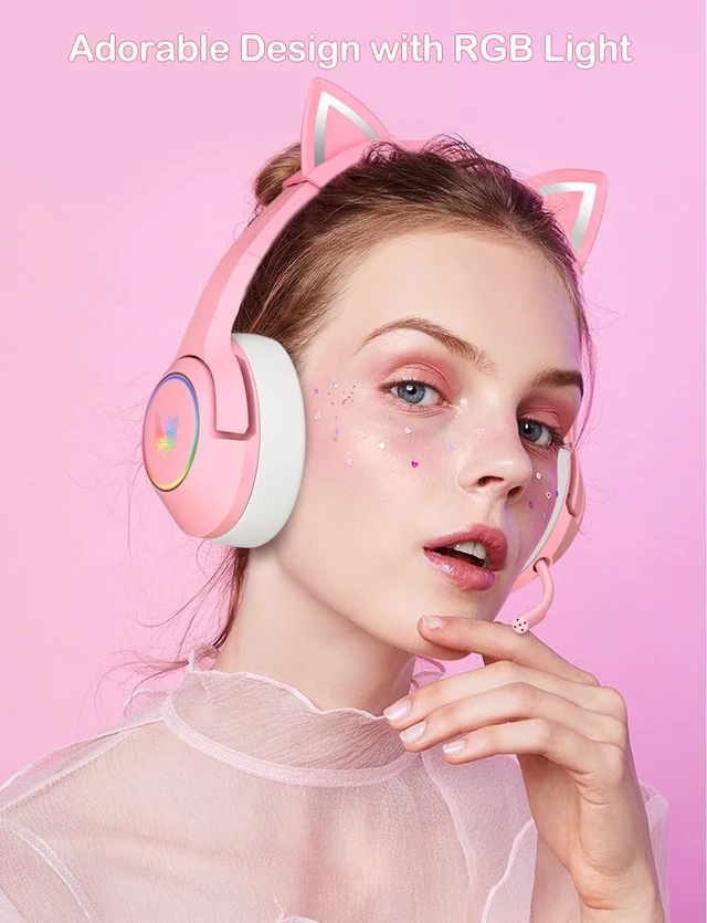 Alt view image 2 of 5 - PHNIXGAM Gaming Headset - Removable Cat Ears, RGB/Retractable Mic (A Pink)