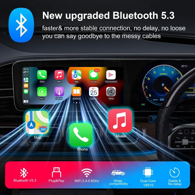 Alt view image 3 of 5 - Auto-Connected Wireless Carplay Adapter for iPhone, Vesperhaze Plug&Play Carplay Wireless Adapter with BT5.3 & Dual-Band WiFi-No Latency, Stable Fit for Cars, for Apple iPhone iOS 10+,Si
