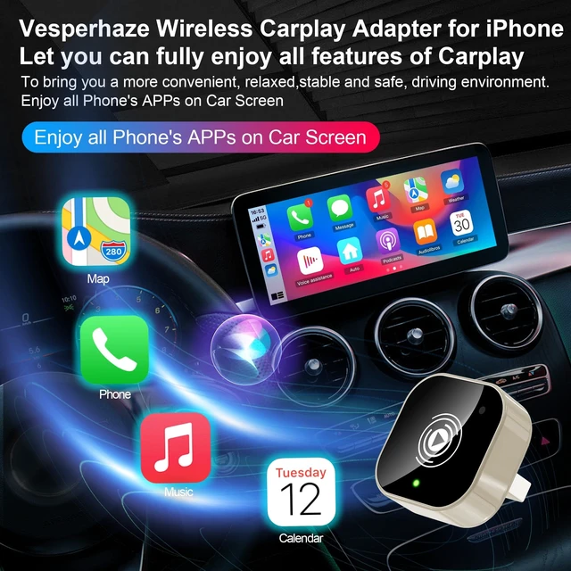 Alt view image 2 of 5 - Auto-Connected Wireless Carplay Adapter for iPhone, Vesperhaze Plug&Play Carplay Wireless Adapter with BT5.3 & Dual-Band WiFi-No Latency, Stable Fit for Cars, for Apple iPhone iOS 10+,Si
