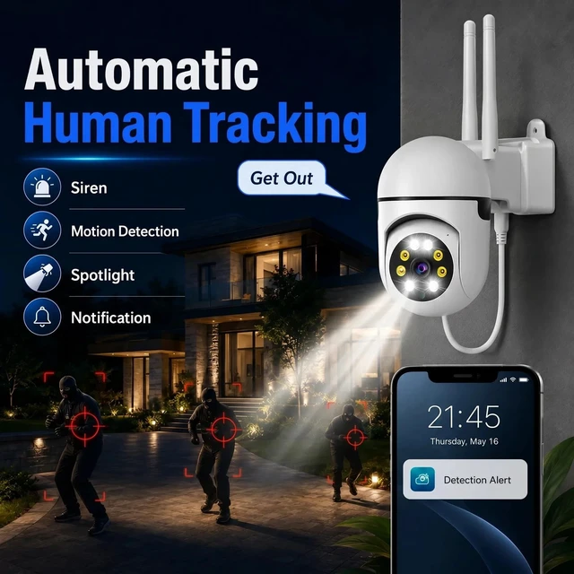 Alt view image 2 of 5 - Ourlife 2Pack Wired Security Cameras Outdoor 1080P 2.4/5GHz Dual-Band