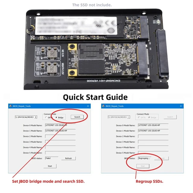 Alt view image 5 of 5 - xiwai Dual MSATA NGFF B+M SSD Card JBOD Raid0 Span Bridge to 2.5inch SATA Combo HDD Disk Drive Enclosure